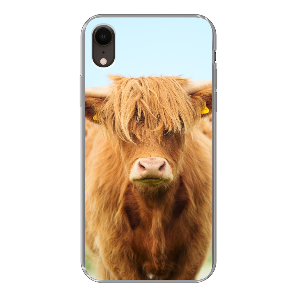 MuchoWow Handyhülle Schutzhülle Hülle für iPhone XR Schottischer Highlander - Haare - Gras Silikon Softcase Handy Hülle - Schutzdeckel