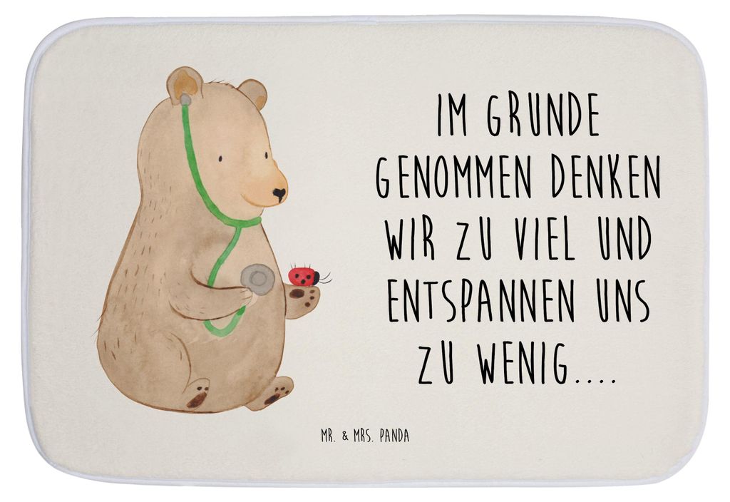 Mr. & Mrs. Panda Badteppich Bär Arzt - Weiß - Geschenk, Duschvorleger, Badezimmerteppich, Badezimmer Matte, Teddy, duschmatte, Professorin, Profe...