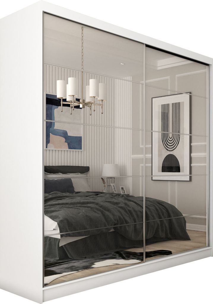 MEBLINI Kleiderschrank mit Spiegel, 2 Türen - Schwebetürenschrank mit Kleiderstange - Schlafzimmerschrank mit Einlegeböden - Wardrobe closet - F...