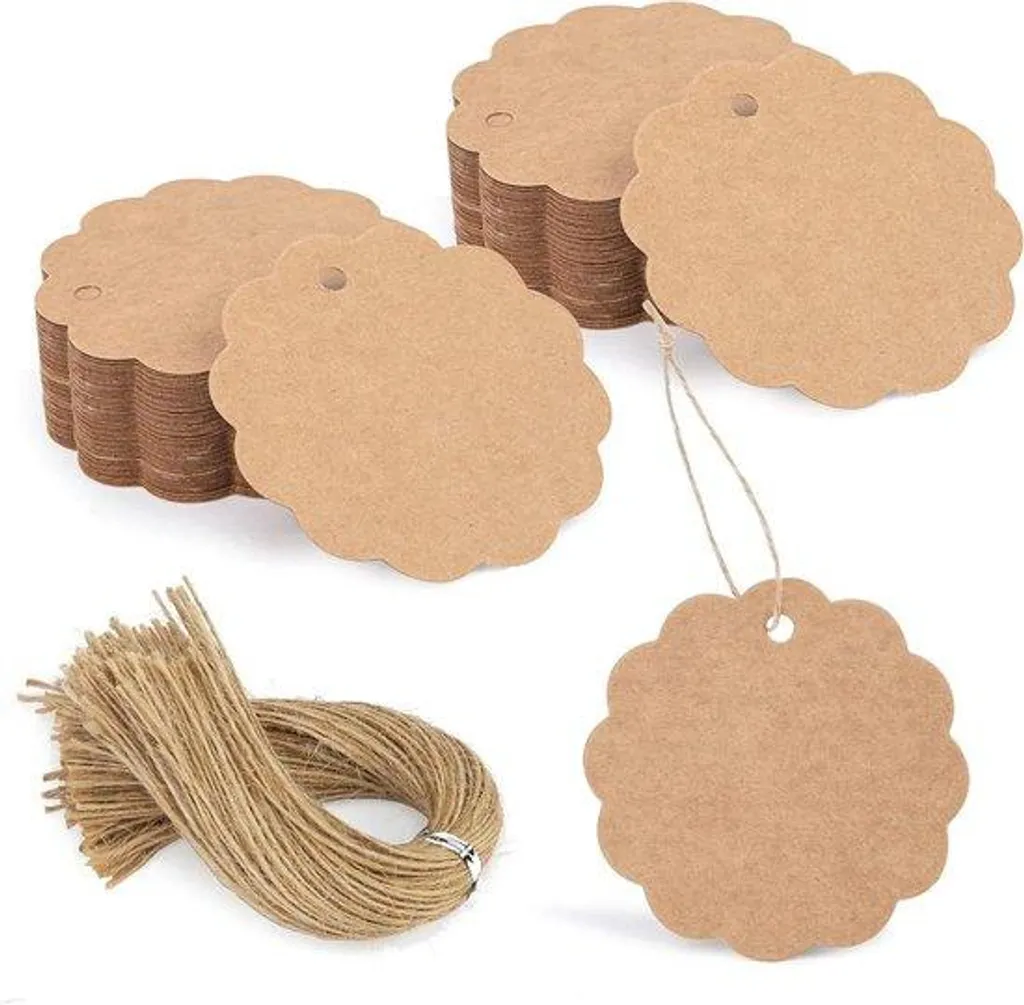 Lot de 100 étiquettes cadeaux kraft brun et cordon de jute pour paquets