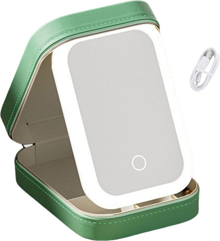 Reise-Make-up-Tasche mit LED-Spiegel, wiederaufladbar über USB, 3 Farben, verstellbar, beleuchteter Kosmetikspiegel, tragbarer Mini-Reisespiegel, ...