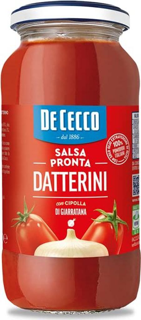 De Cecco Salsa Pronta Datterini con Cipolla di Giarratana Tomatensauce Fertigsauce mit Zwiebel von Giarratana 300g