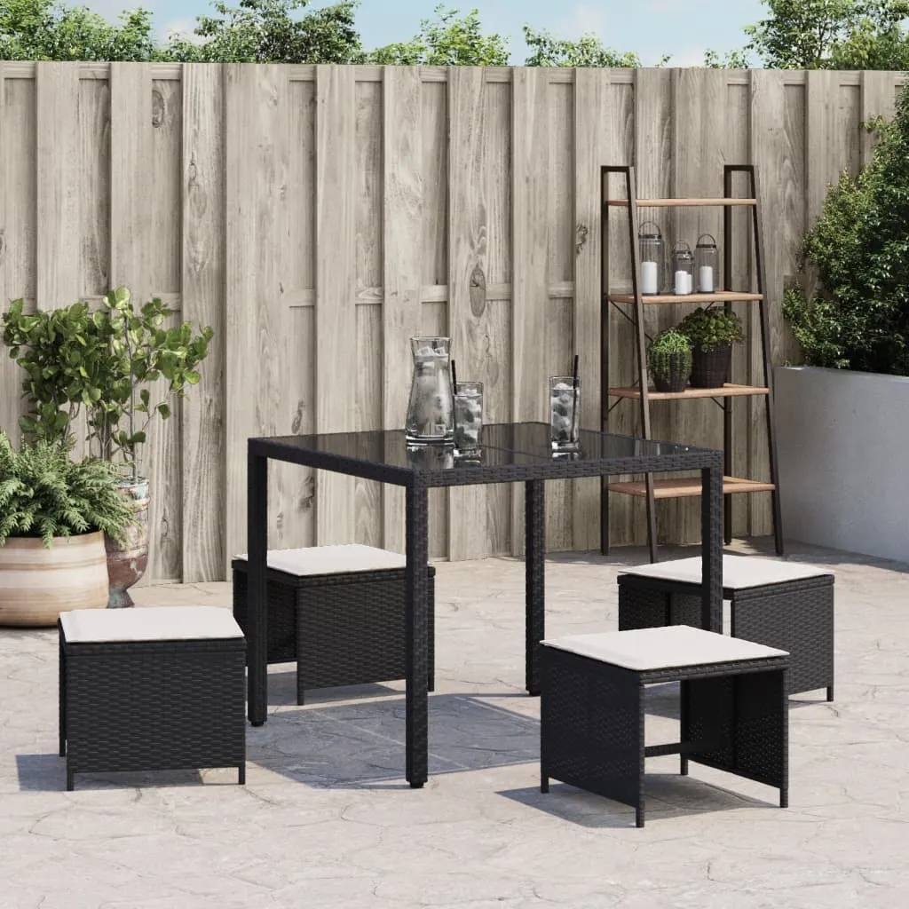 Set 4 Pouf da Giardino Poly Rattan Nero | Arredo Bar e Piscina con Cuscini - 4