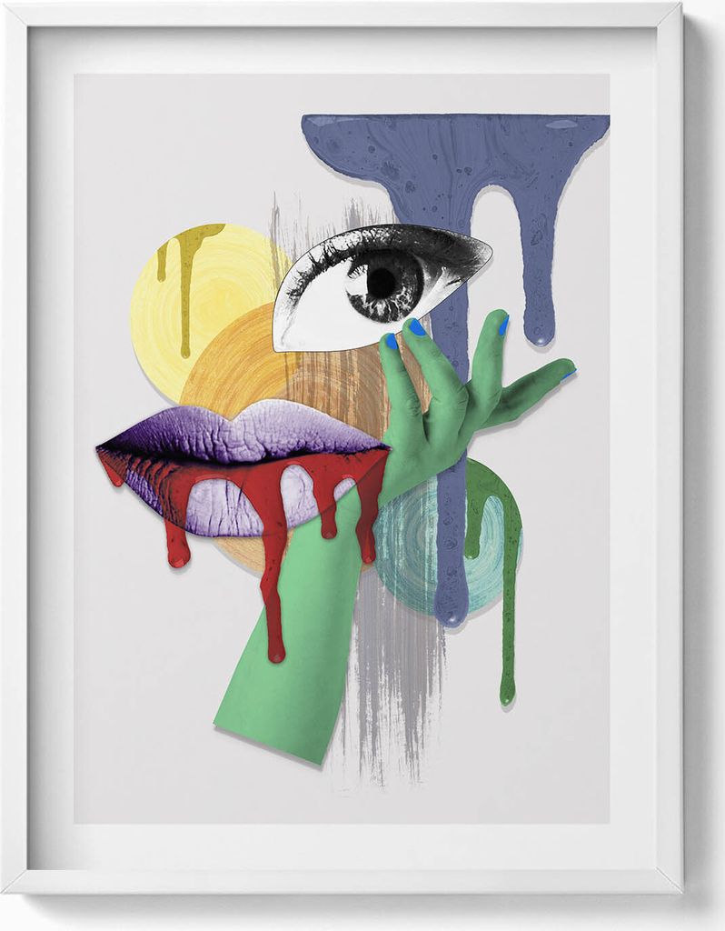 Surreale Collage– Wandbild mit Rahmen – Gerahmtes Bild – Wanddekoration – 60x80 cm – Weiß Rahmen