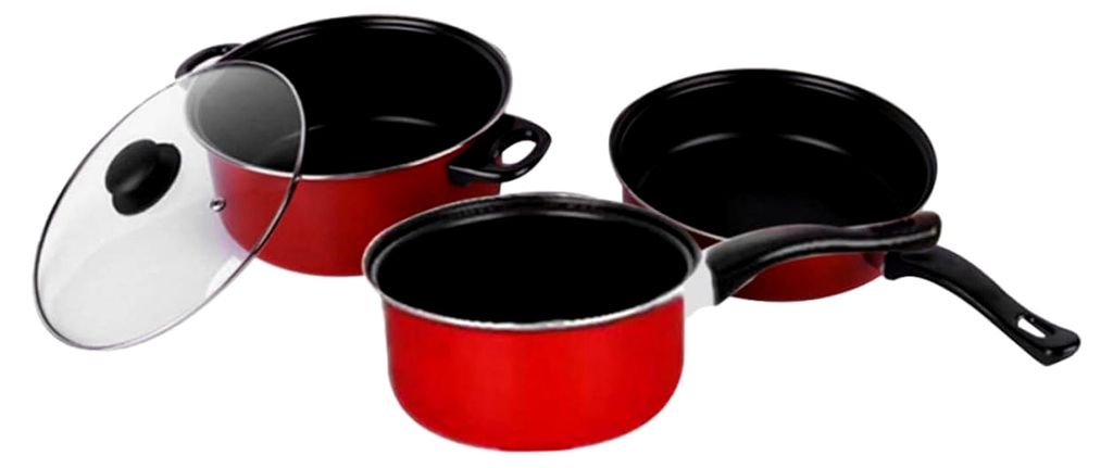 3-teiliges Kochgeschirrset Rot, Antihaft-Bratpfanne, Suppentopf, Milchtopf, Multifunktionales Kochgeschirr für Gasherd und Induktion, Langlebiges ...