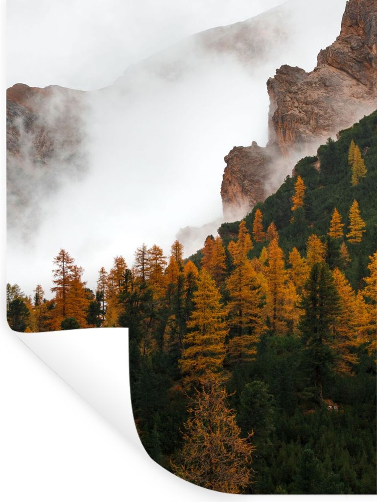 MuchoWow Wandtattoo Wandsticker Wandaufkleber Kiefer - Herbst - Berg - Landschaft 120x160 cm Selbstklebend und Repositionierbar - Wierderverwendb...