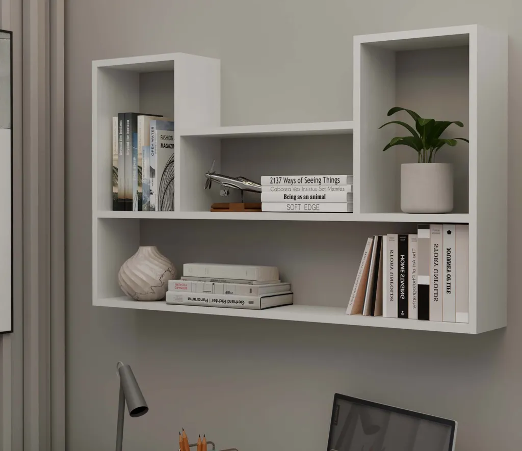 Étagère à rayons murale INDREK blanc mat - Rangement design épuré 60cm - 7