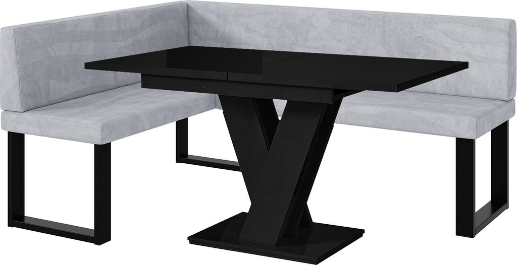 MEBLINI Eckbank für Esszimmer mit ausziehbarem Tisch - Küchenbank - Essecke - Sitzecke Küche - TONI - U-Beine 128x168x87cm Links - Hellgrau Samt...