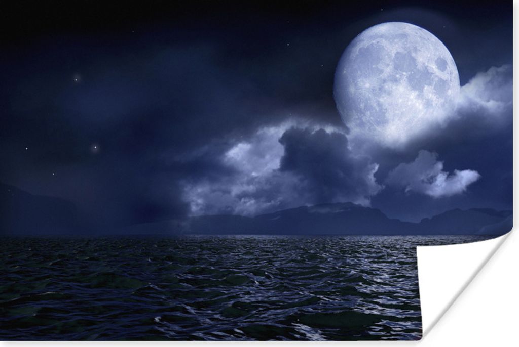 MuchoWow Poster Mond - Meer - Horizont 30x20 cm - Plakate - Print