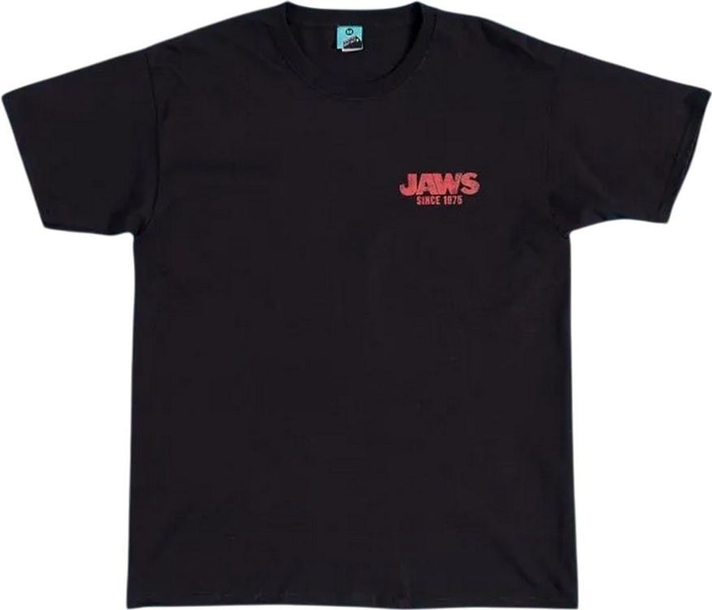 Jaws - "Amity Island Welcomes You" T-Shirt für Herren/Damen Uni, Rückseitiger Aufdruck TT695 (L) (Schwarz)