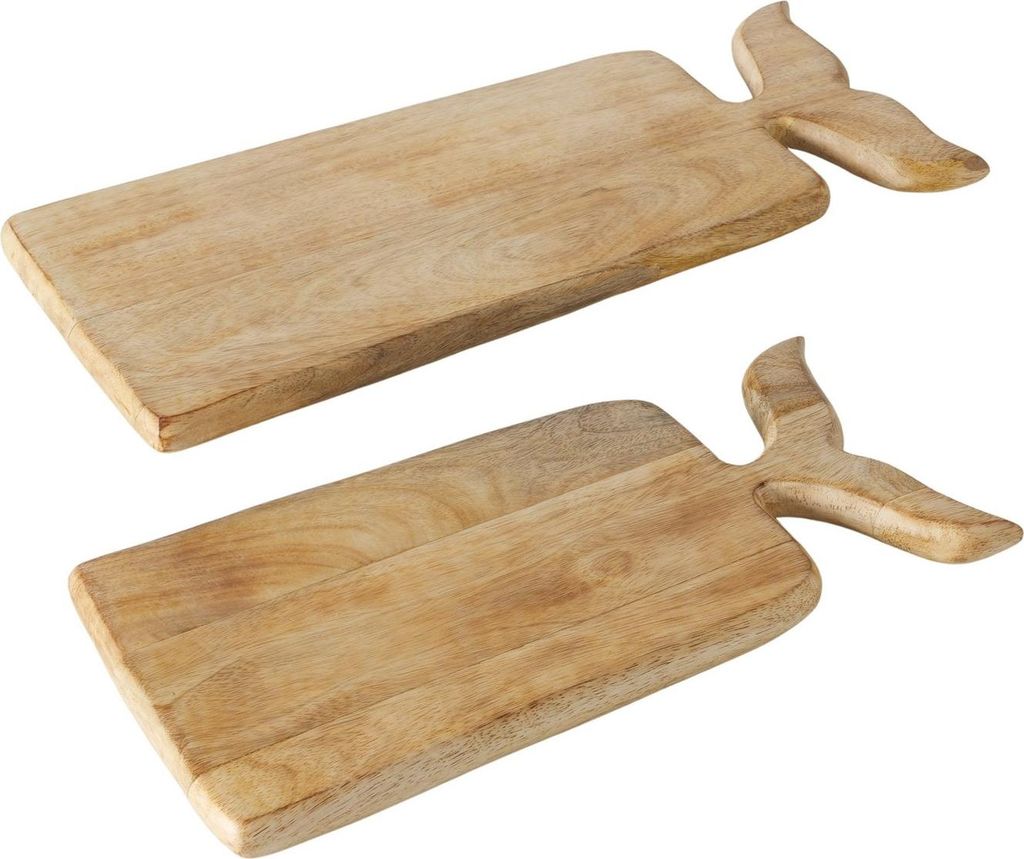 2tlg. Schneidebrett WALLY aus Mangoholz Küchenbrett Walflosse L35/45cm (2 Größen)
