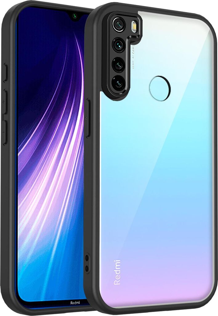Hülle für Xiaomi Redmi Note 8 Transparente Rückseite TPU Bumper Stoßfest Handyhülle Schwarz