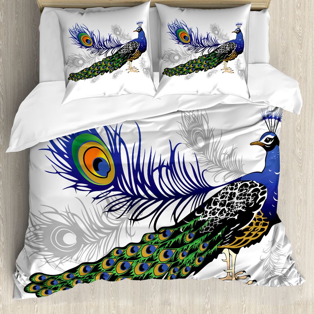 ABAKUHAUS Pfau Bettbezug, Wilde Pfauenfeder, Milbensicher Allergiker geeignet mit Kissenbezügen, 155 cm x 220 cm - 80 x 80 cm, Mehrfarbig