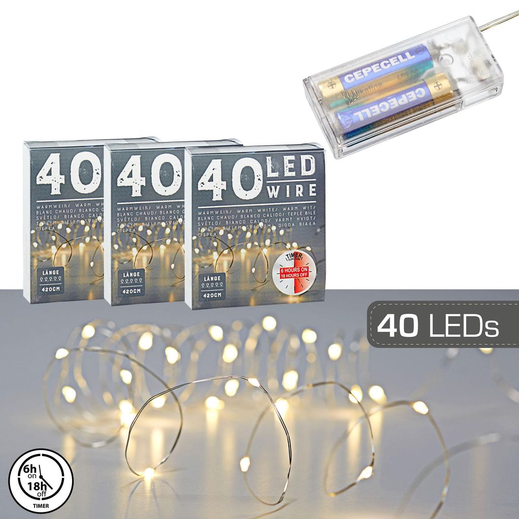 3er Set 40 LED Lichterkette Mikro, TIMER, 420cm
