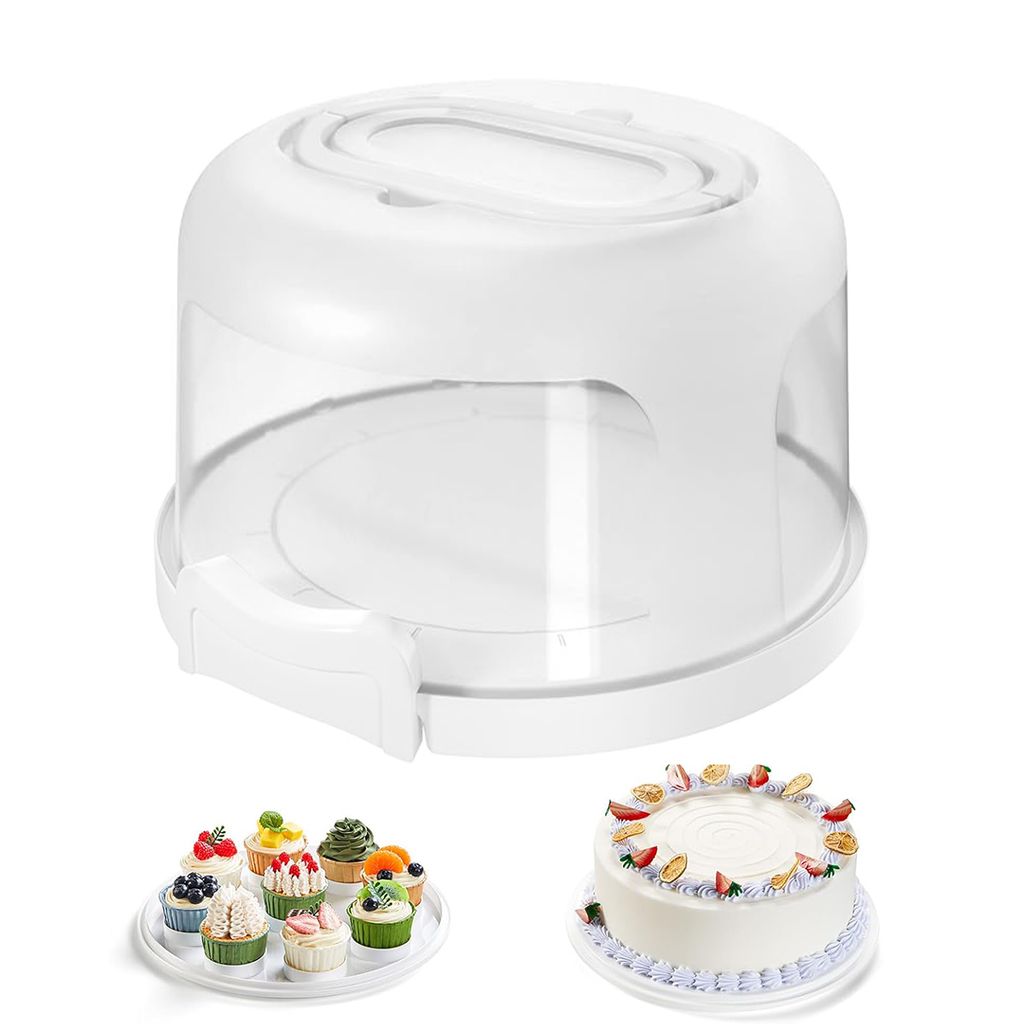 Kuchen Transportbox, Plastik Kuchen Transportbox, 30 x 26 x 14.5cm, Tortentransportbox mit Haube und Griff, für Torten Kekse Kuchen