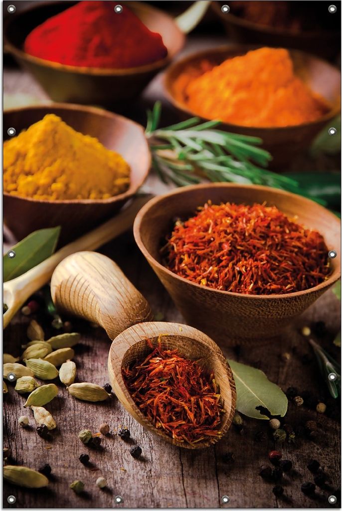 Wallario Outdoor-Poster für Garten oder Balkon, Motiv Gewürze und Kräuter, in ca. 120 x 180 cm