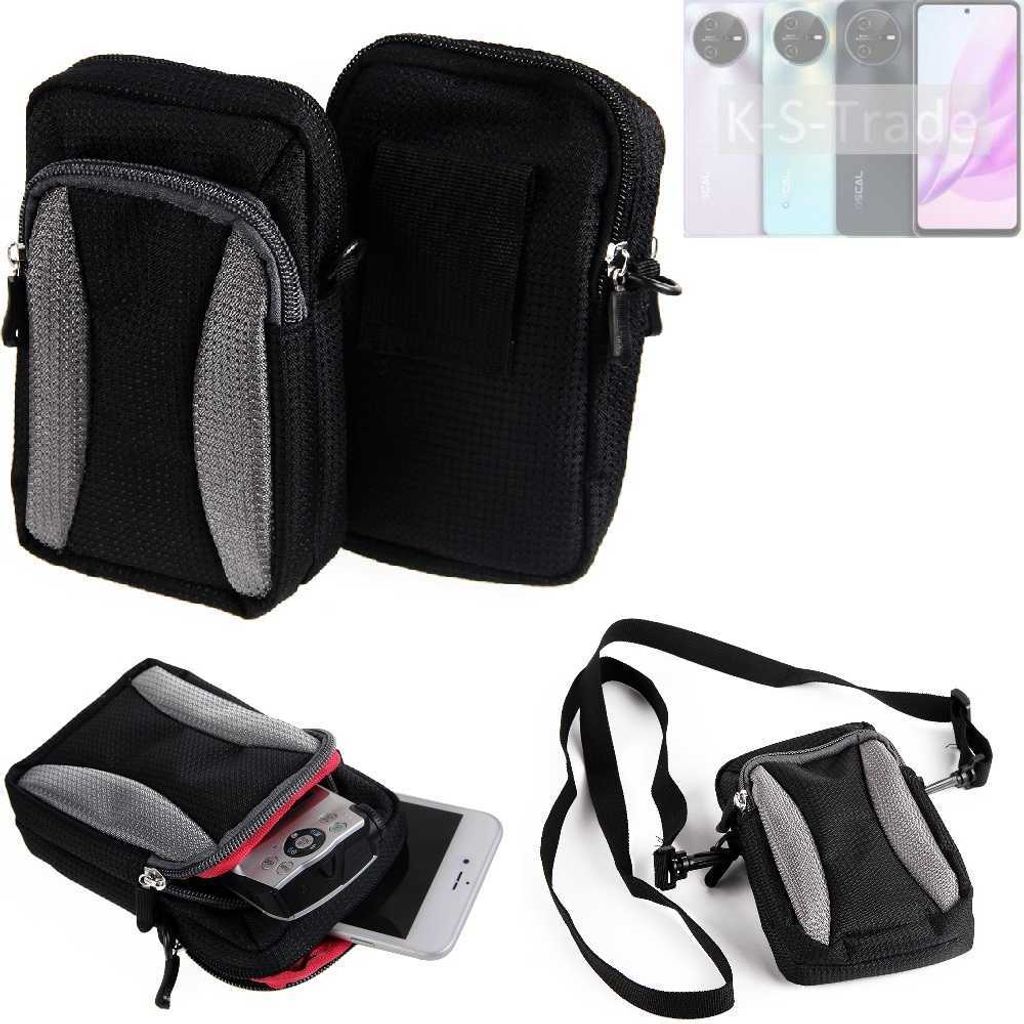 K-S-Trade Holster Schutz Hülle kompatibel mit Blackview Oscal Tiger 12 Handy Hülle Gürteltasche Umhängetasche mit Zusatzfach schwarz