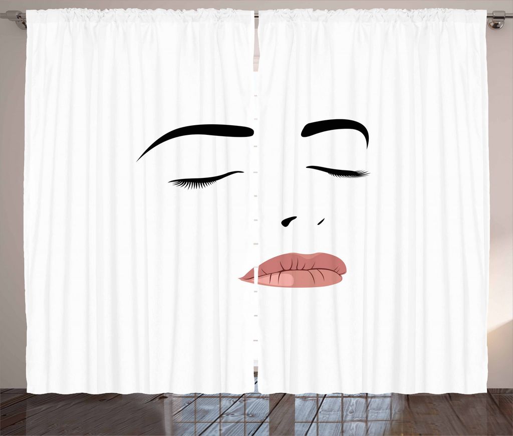 ABAKUHAUS Wimper Rustikaler Gardine, Schlafende Frau Gesicht, Schlafzimmer Kräuselband Vorhang mit Schlaufen und Haken, 280 x 225 cm, Weiß Schwar...