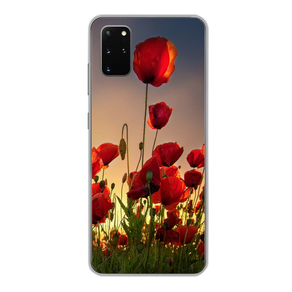 MuchoWow Handyhülle Schutzhülle Hülle für Samsung Galaxy S20 Plus Bunter Himmel über einem Mohnblumenfeld in Dänemark Silikon Softcase Hand...