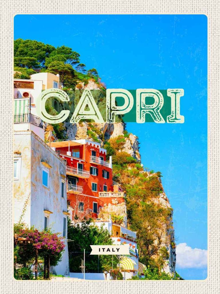 vianmo Holzschild 40x30 cm Capri Italy Stadt Bergen Bildmotiv Reisemotiv Straße