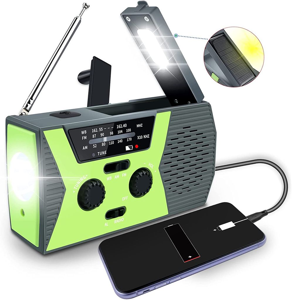 Tragbares Radio mit Kurbeldynamo mit LED Licht Taschenlampe Camping Dynamoradio 