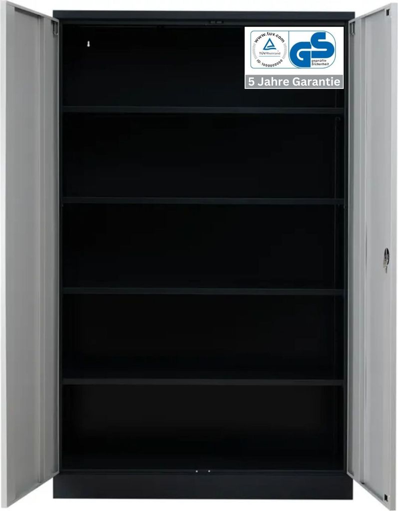 Stahlschrank BEE mit 7 lackierten Fachböden | HxBxT 195x92x60cm | Korpusfarbe Anthrazit, Frontfarbe Lichtgrau | Werkstattschrank Werkzeugschrank A...