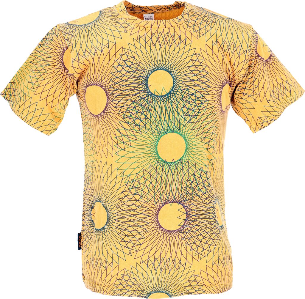 Tibet & Buddhist Art T-Shirt, Fusion Mandala Stonewash T-Shirt - Gelb, Herren, Baumwolle, Größe: L