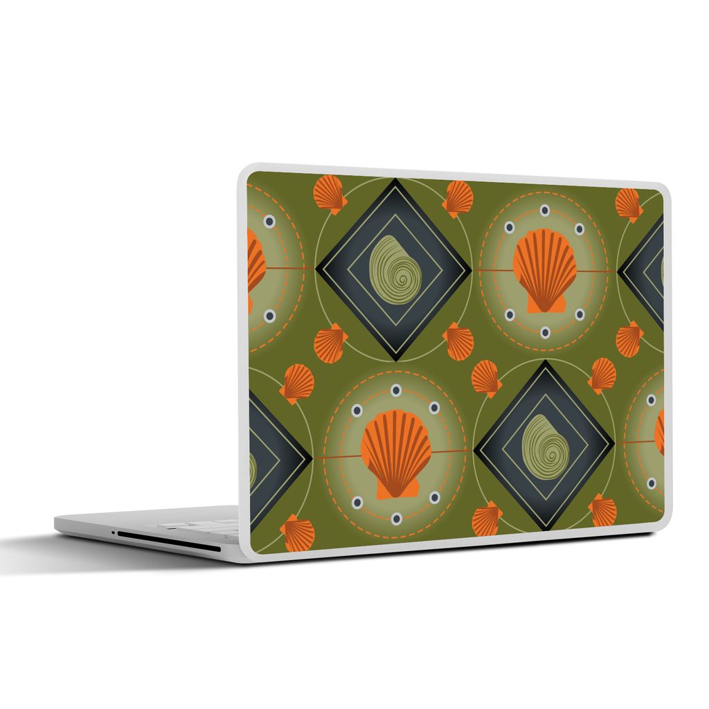 MuchoWow Laptop Aufkleber Sticker Cover Patchwork - Muscheln - Meer - Strand 30x21 cm - Sticker für Laptop - Selbstklebend