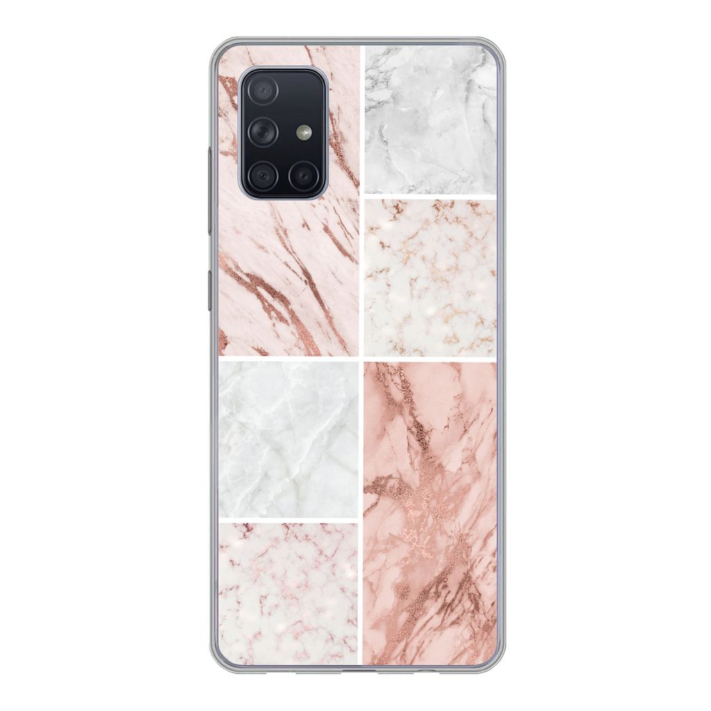 MuchoWow Handyhülle Schutzhülle Hülle für Samsung Galaxy A51 5G Marmor - Weiß - Rosa Silikon Softcase Handy Hülle - Abbildung
