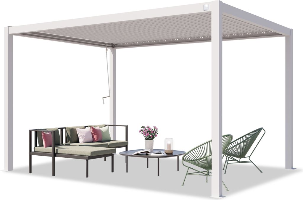 PRIMEYARD Pergola 3x4 m Aluminium-Pfosten mit Lamellendach aus Stahl weiße Terrassenüberdachung