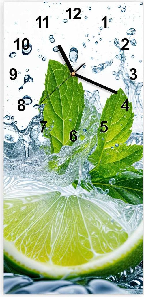 Wanduhr aus Glas mit Motiv Limettenspritzer- 30 x 60 cm - inkl. Aufhängesystem