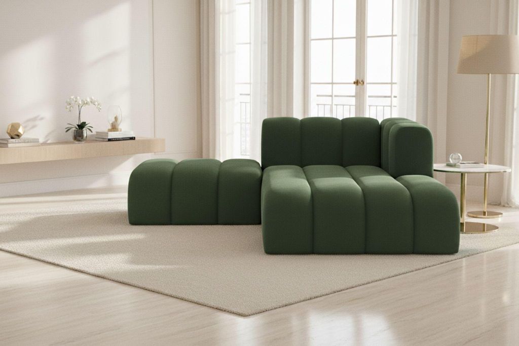 Kaiser Möbel Chaiselongue mit Hocker Grand, Veloursstoff Salvador, Grün, Rechts