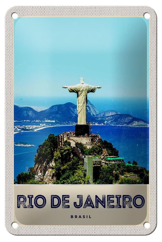 Blechschild Reise 12x18cm Brasilien Amerika Christus Statue Schild