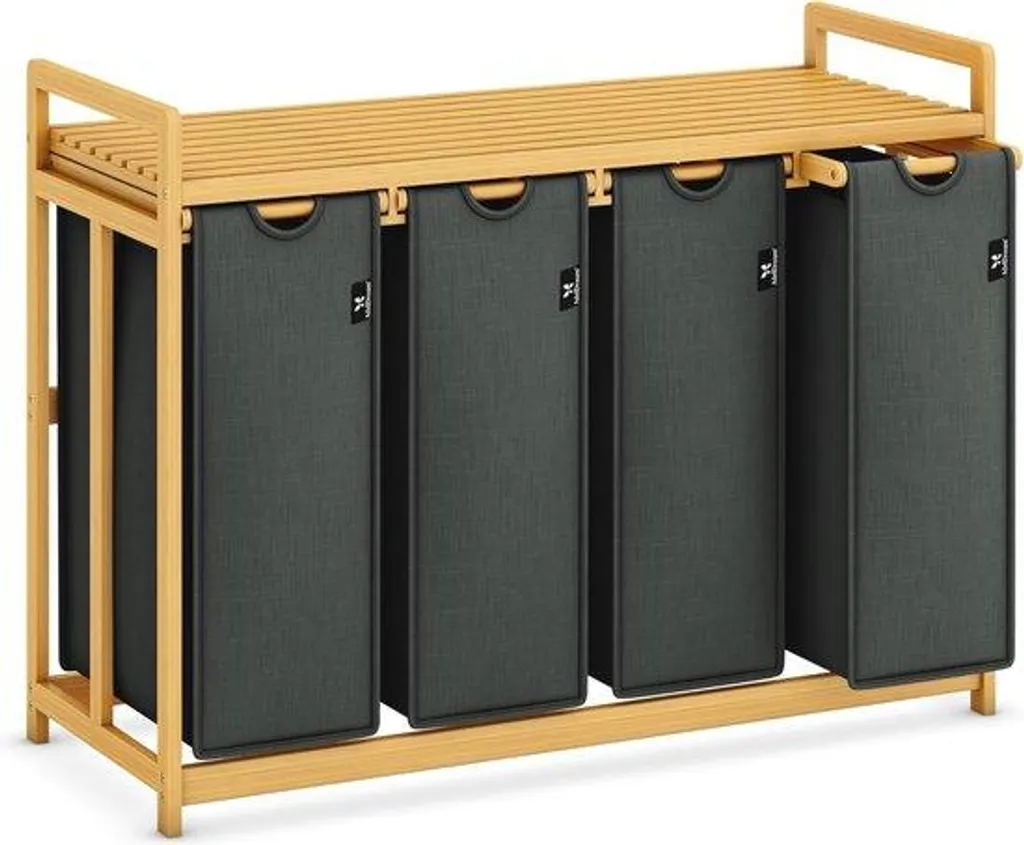 Meuble-lavabo bambou anti-humidité 4 tiroirs 200L spécial rangement