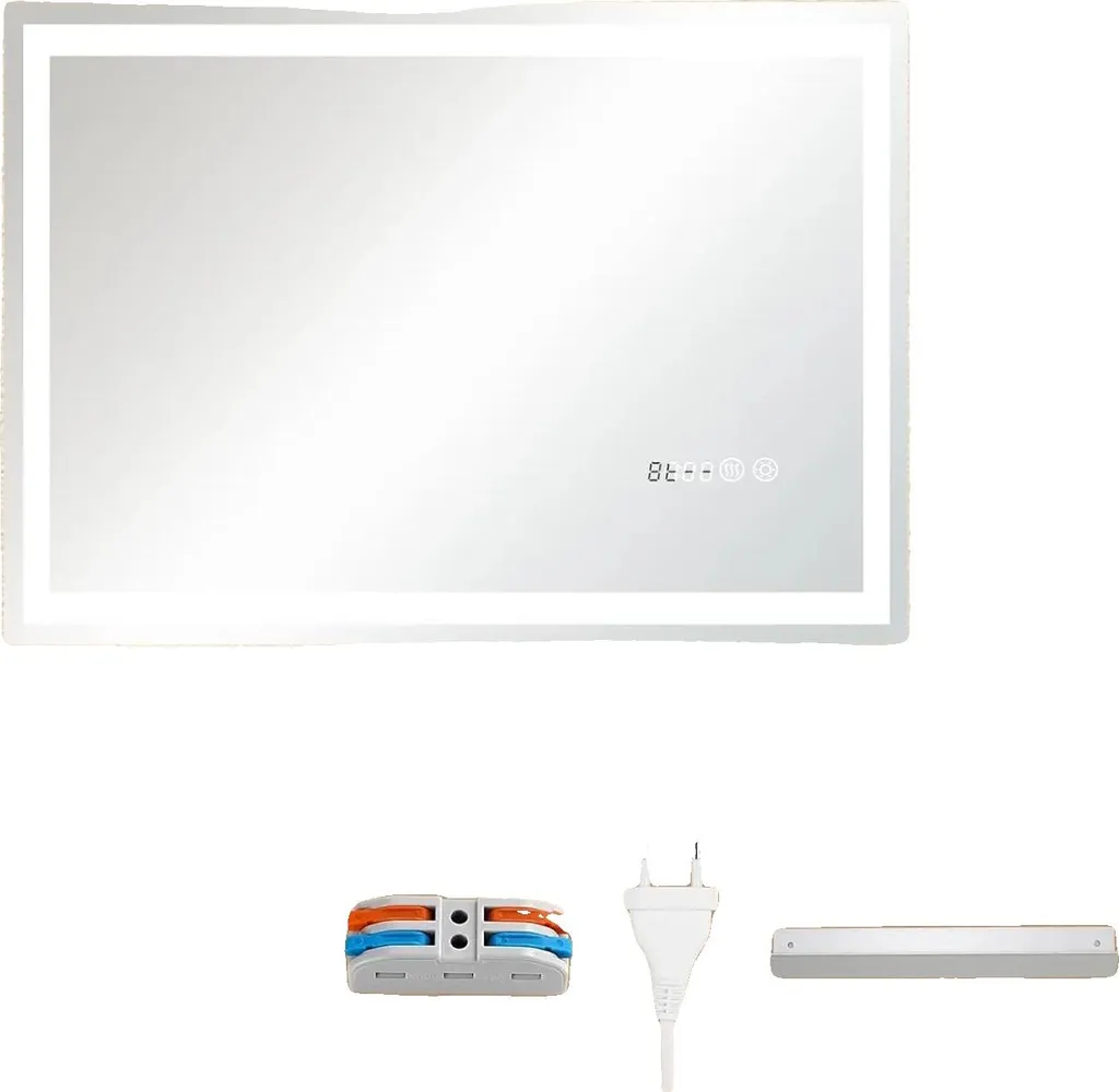 Miroir LED variable 80 x 60 cm, horloge et fonction mémoire - Série Pure