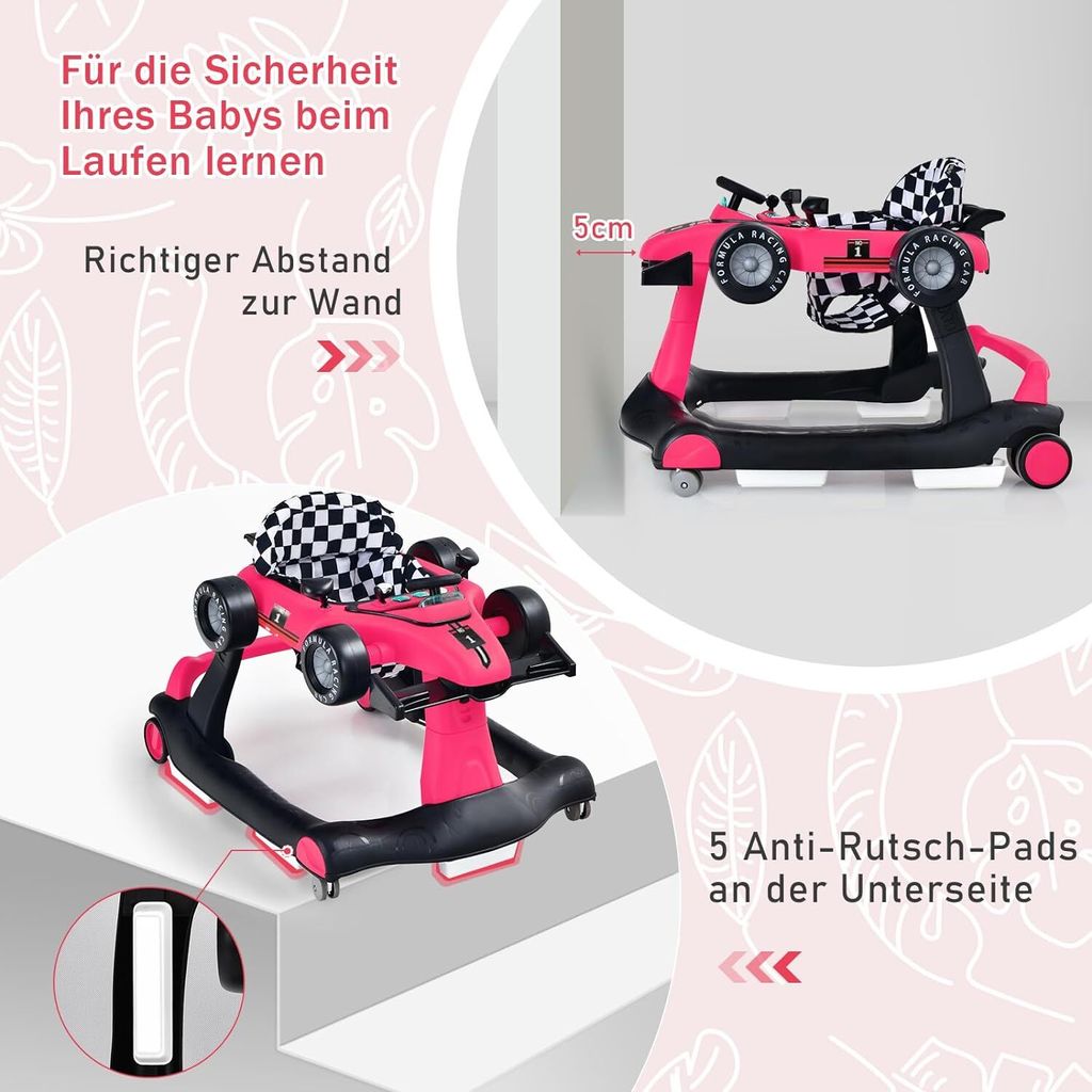 MENGDA Youpala 5-in-1 Baby Walker, Foldable Easy To Fold, Multifunctional, Light And Music, 5 Heights Adjustable, From 6 Months