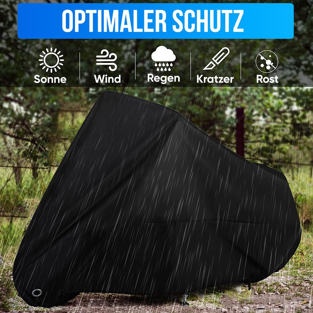 Motorradabdeckung XXXL 180T – Wasserdicht, UV-beständig & Mit Saum Für Perfekten Sitz (295x110x140 Cm)