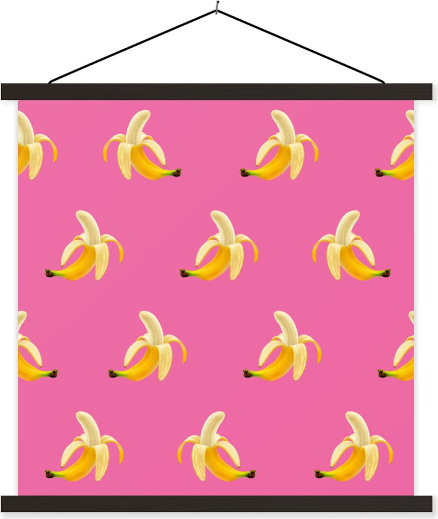 MuchoWow Textilposter Banane - Muster - Rosa 40x40 cm mit schwarzem Rahmen - Fotos