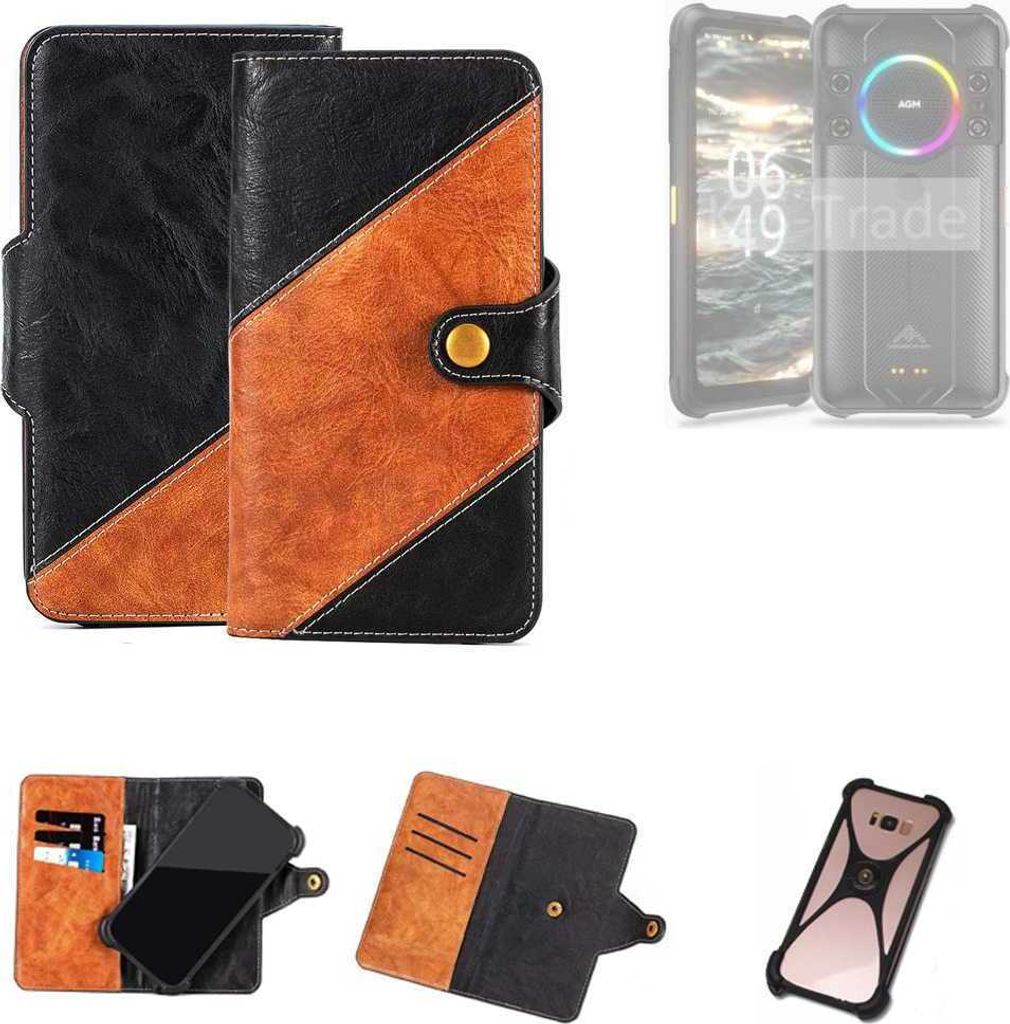 K-S-Trade Handyhülle Schutzhülle Bookstyle Case Wallet-Case kompatibel mit AGM H5 Pro Handy Cover Bumper Klapphülle schwarz hellbraun 1x