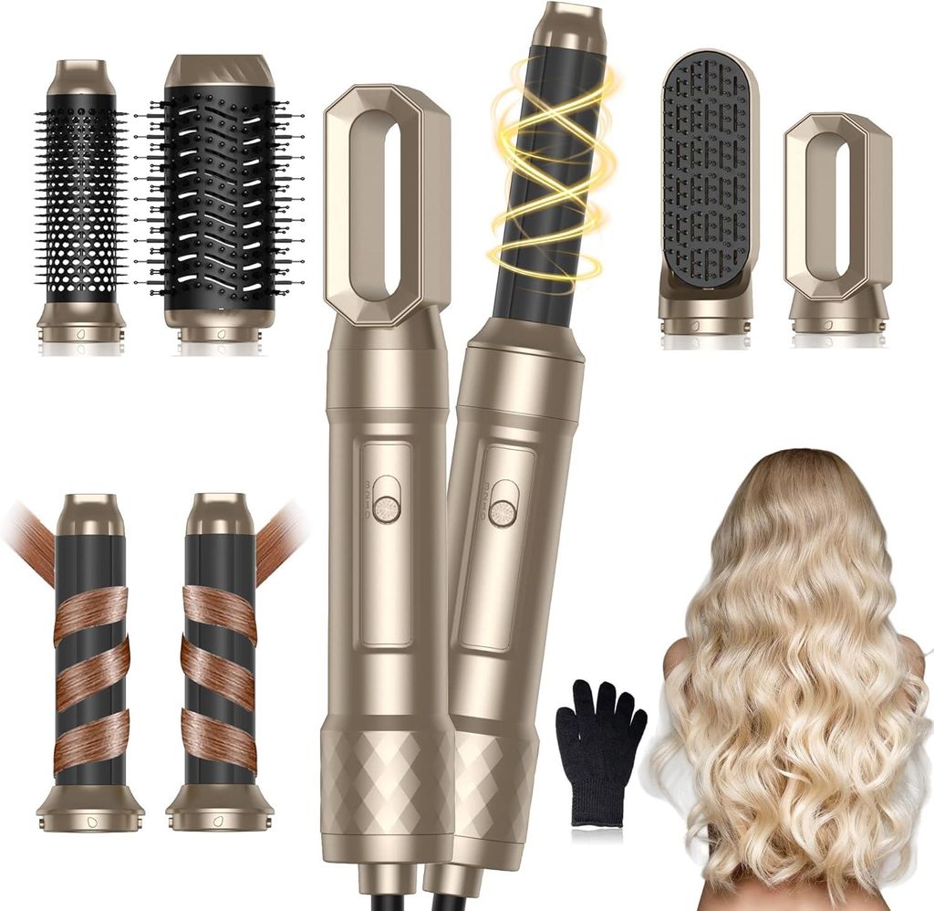 6 in 1 Haarstyler, Pro Air Styler Set 1000W Rundbürstenföhn,Air Curler,Warmluftbürste, Föhnbürste, Haartrockner,Glättbürste Styling für All...
