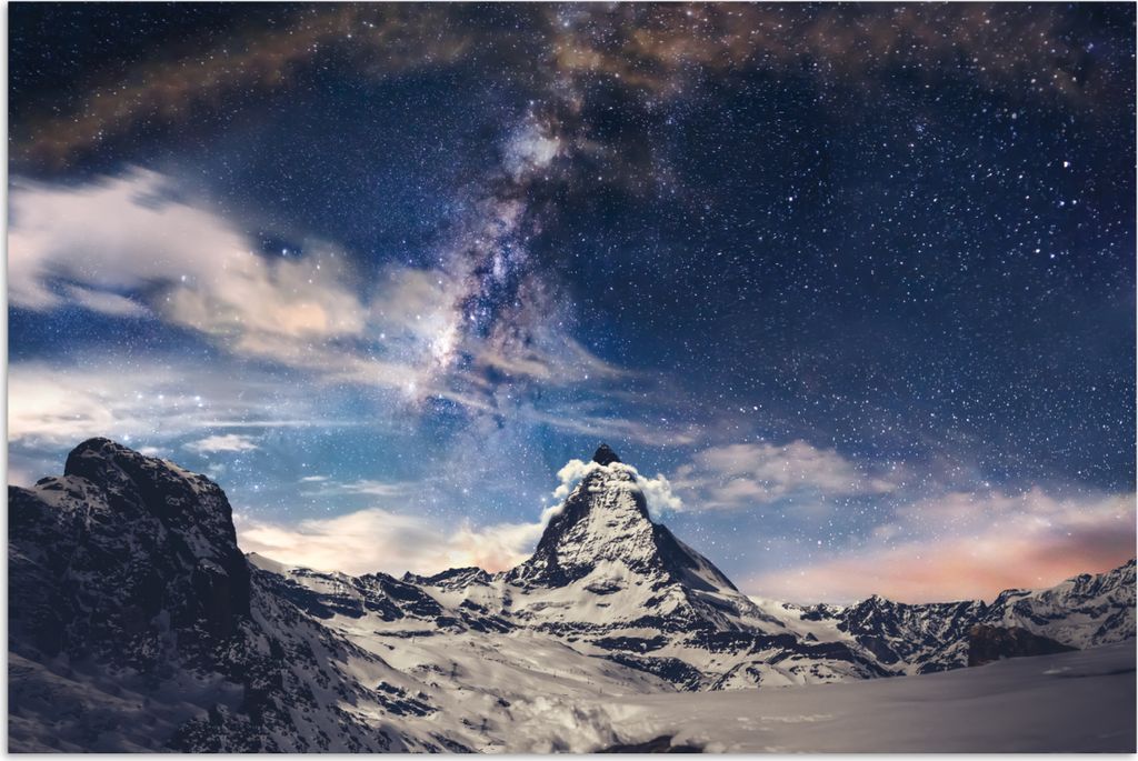 MuchoWow Poster Milchstraße über dem Matterhorn in der Schweiz im Winter 120x80 cm - Bilder