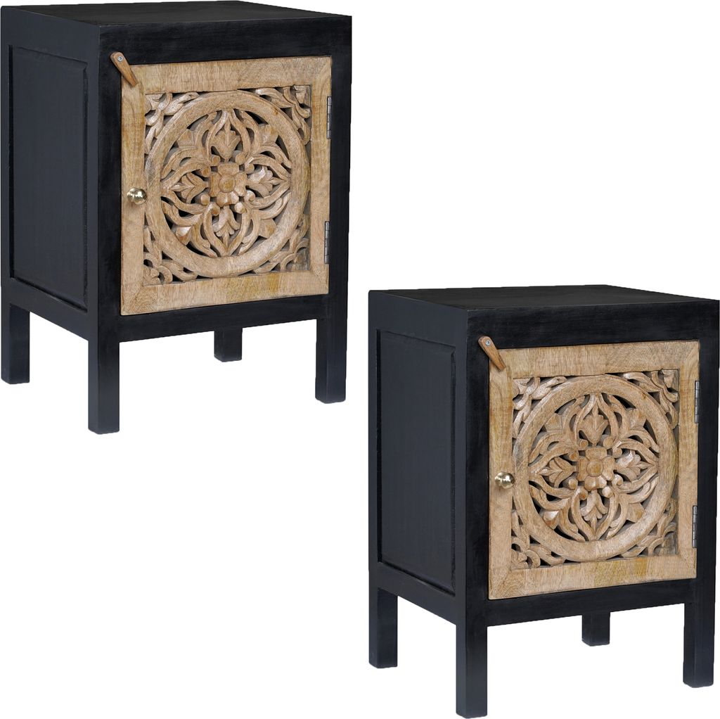 Marrakesch Marokkanische 2er Set Nachttisch kleine Kommode mit Tür aus Holz 54cm hoch | Beistelltisch für Schlafzimmer oder Kinderzimmer als Orie...