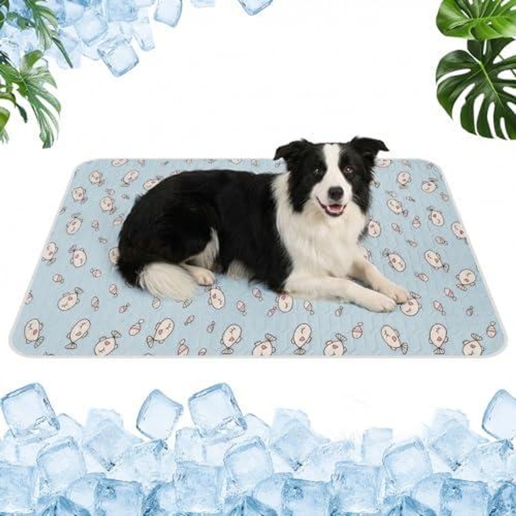 Qoosea Kühlmatte für Hunde Katzen Haustiermatte aus Eisseide, Komfortabel Selbstkühlend Hundematte Faltbar Kältematte für Haustiere, Pet Cooli...