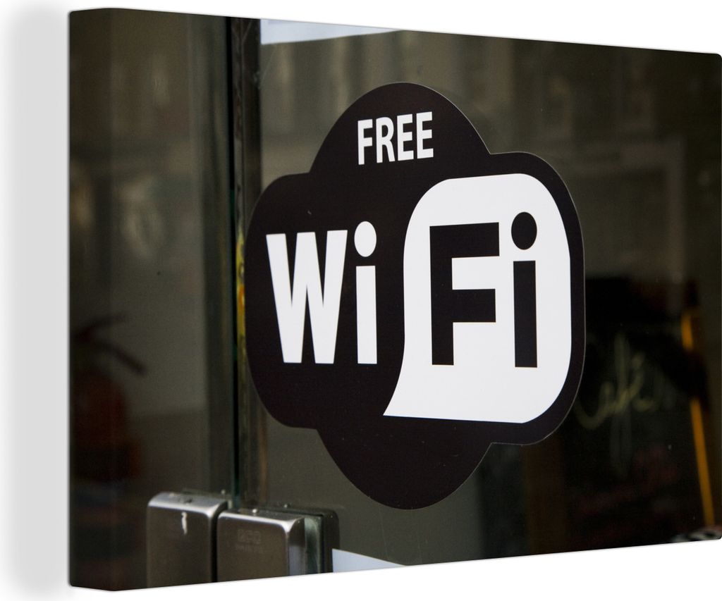 OneMillionCanvasses - Leinwandbilder - 140x90 cm, Ein Aufkleber mit der Aufschrift Free Wi-Fi, Wandbilder Kunstdruck Wanddekoration - Foto auf Le...