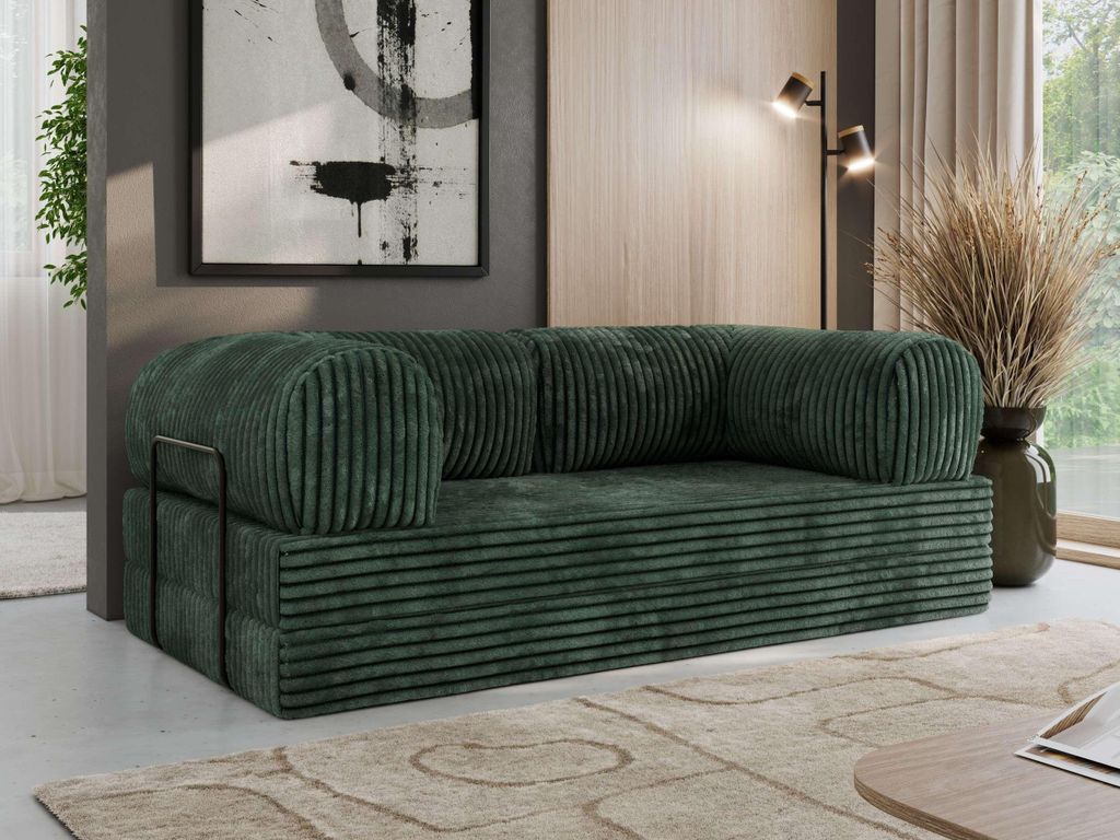 MKS MEBLE Schlafsofa 3-Sitzer ORSETTO 200 cm Sofa mit Schlaffunktion & Metallrahmen Modernes Design Ausziehcouch, HR-Schaum - Grün Cord