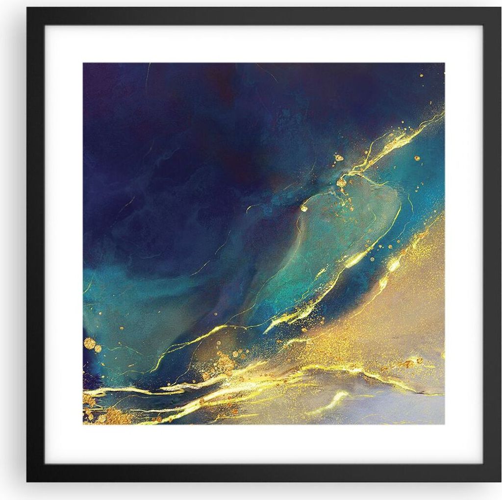 Gerahmtes Poster - Schwarzer Rahmen - Gold Granate Abstraktion - 40x40 cm - Wand Bild - Wanddeko - Wandbilder - Kunstposter - Wandposter - Bilderra...