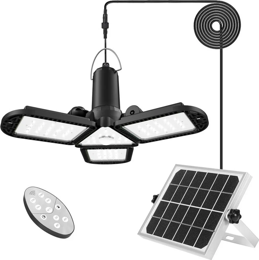 Lustre Solaire d'Extérieur IP65 pour Garage et Abri avec 3 Modes d'Éclairage