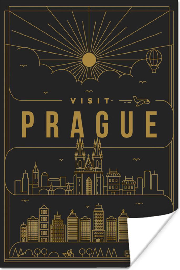 MuchoWow Poster Prag - Skyline - Gold 60x90 cm - Wanddekoration