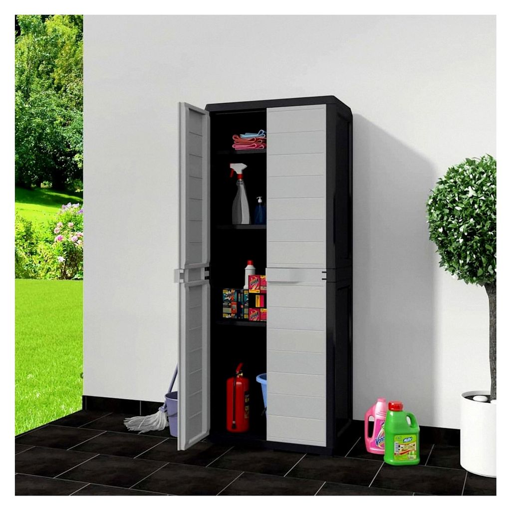 Gartenschrank aus Polypropylen Schwarz/Grau 65x38x171cm - Aufbewahrung für Werkzeuge und Haushaltsgegenstände