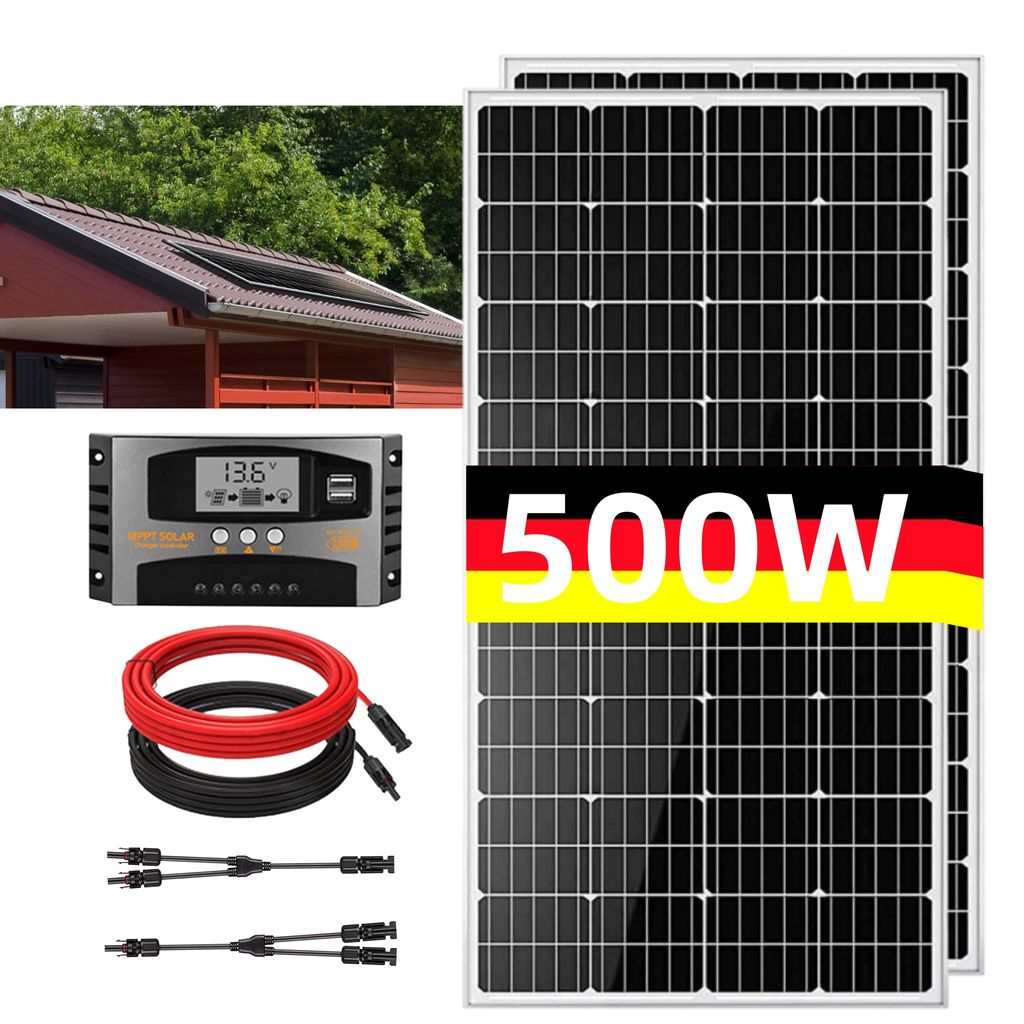 500W Monokristallines Solarpanel Set Balkonkraftwerk Solarmodul solaranlage für Wohnmobil Wohnwagen Haushalt und Off-Grid-System